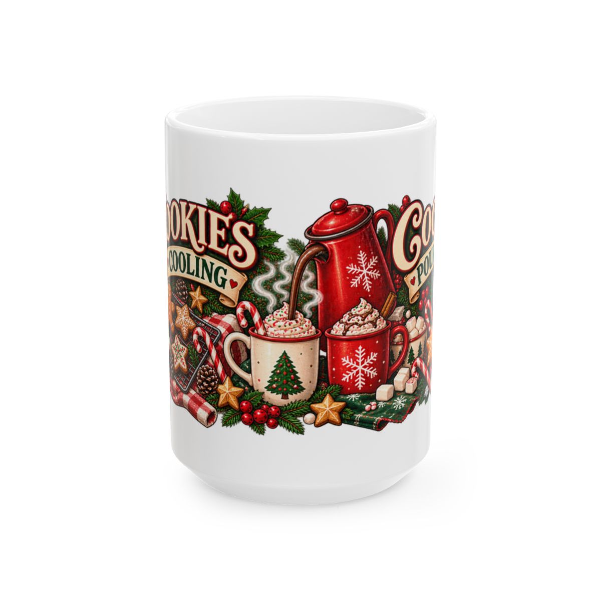 Cookies & Cocoa Holiday Illustration Mug | Christmas Hot Chocolate Ceramic Mug