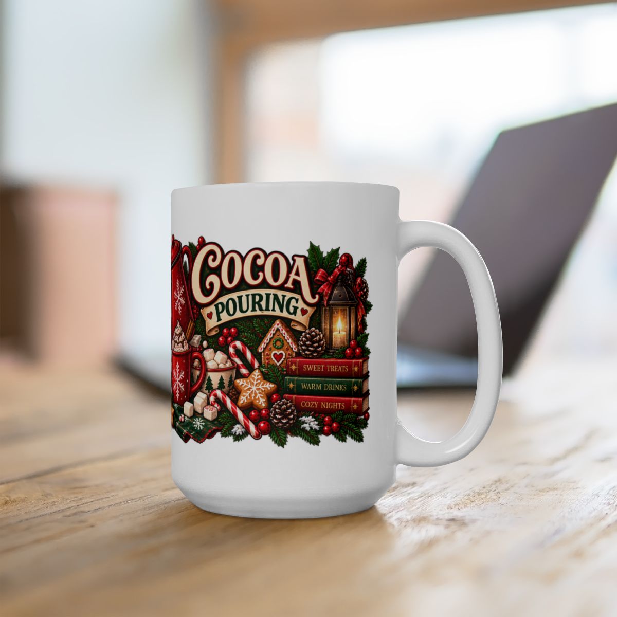 Cookies & Cocoa Holiday Illustration Mug | Christmas Hot Chocolate Ceramic Mug