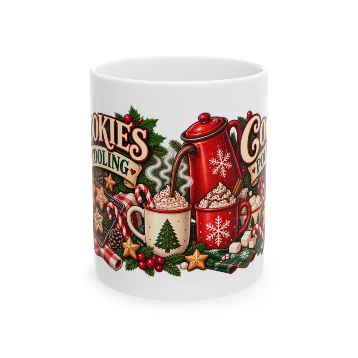 Cookies & Cocoa Holiday Illustration Mug | Christmas Hot Chocolate Ceramic Mug