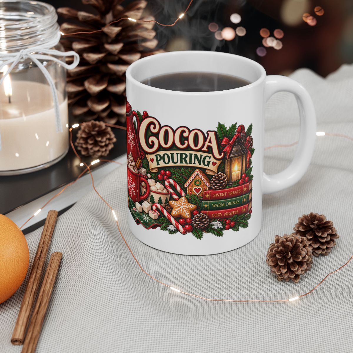 Cookies & Cocoa Holiday Illustration Mug | Christmas Hot Chocolate Ceramic Mug