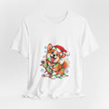 Corgi with Christmas Lights T-Shirt | Holiday Puppy Santa Hat