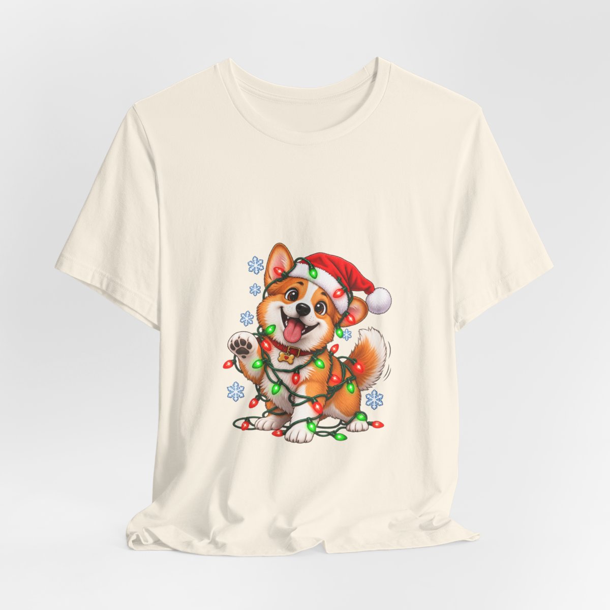 Corgi with Christmas Lights T-Shirt | Holiday Puppy Santa Hat