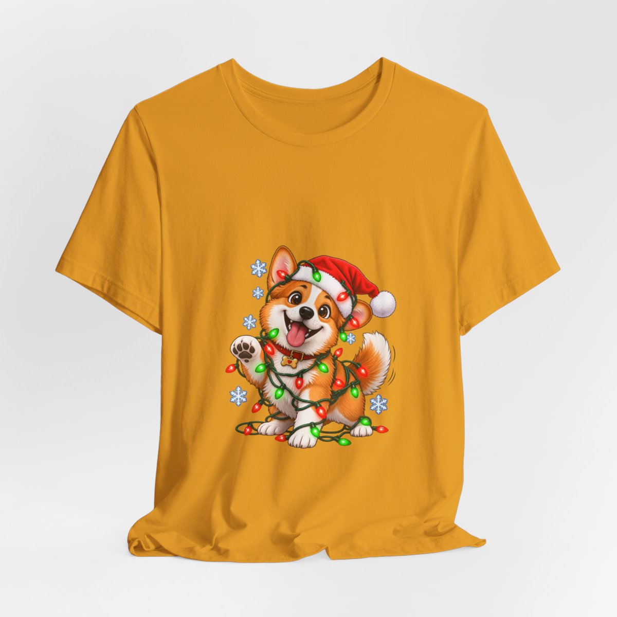 Corgi with Christmas Lights T-Shirt | Holiday Puppy Santa Hat