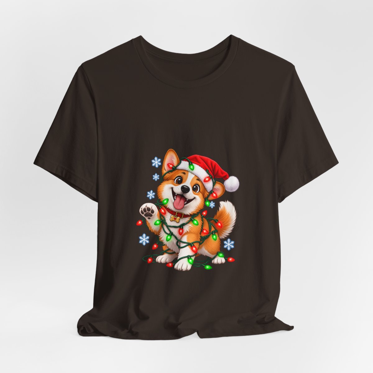 Corgi with Christmas Lights T-Shirt | Holiday Puppy Santa Hat