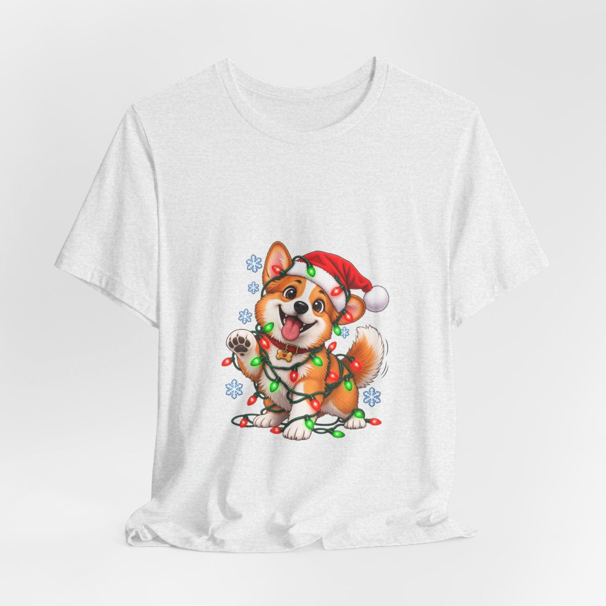 Corgi with Christmas Lights T-Shirt | Holiday Puppy Santa Hat