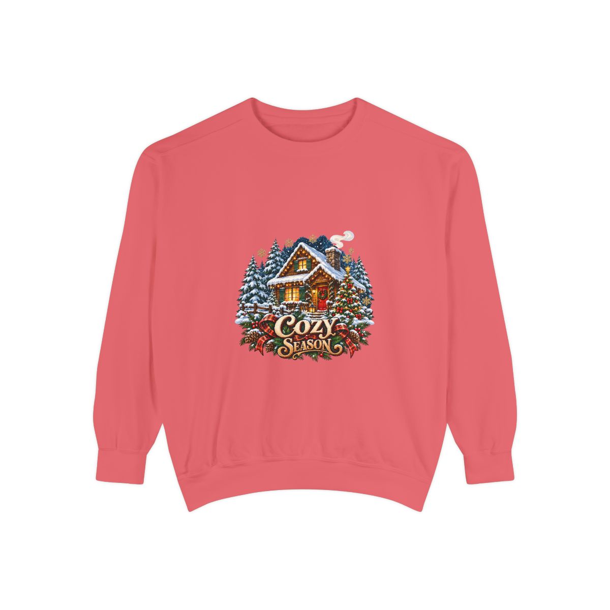 Cozy Cabin Winter Scene Sweatshirt | Christmas Cabin Snowy Pine Trees