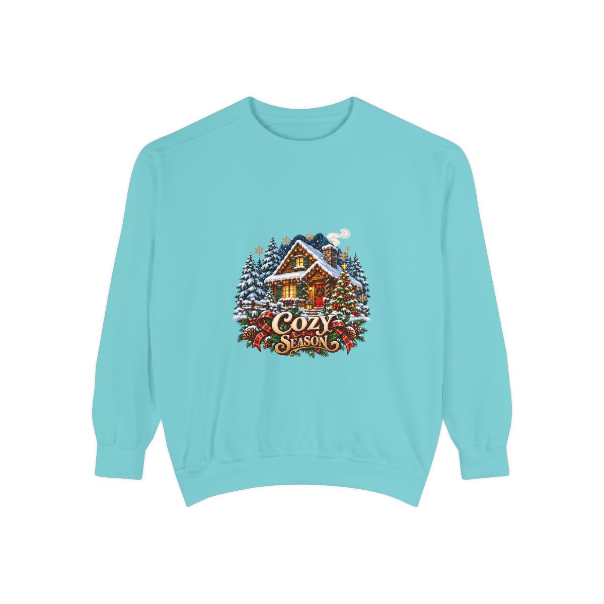 Cozy Cabin Winter Scene Sweatshirt | Christmas Cabin Snowy Pine Trees