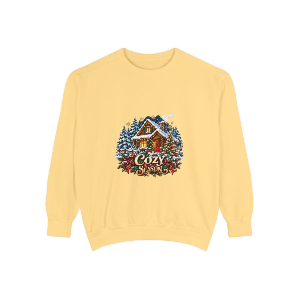 Cozy Cabin Winter Scene Sweatshirt | Christmas Cabin Snowy Pine Trees