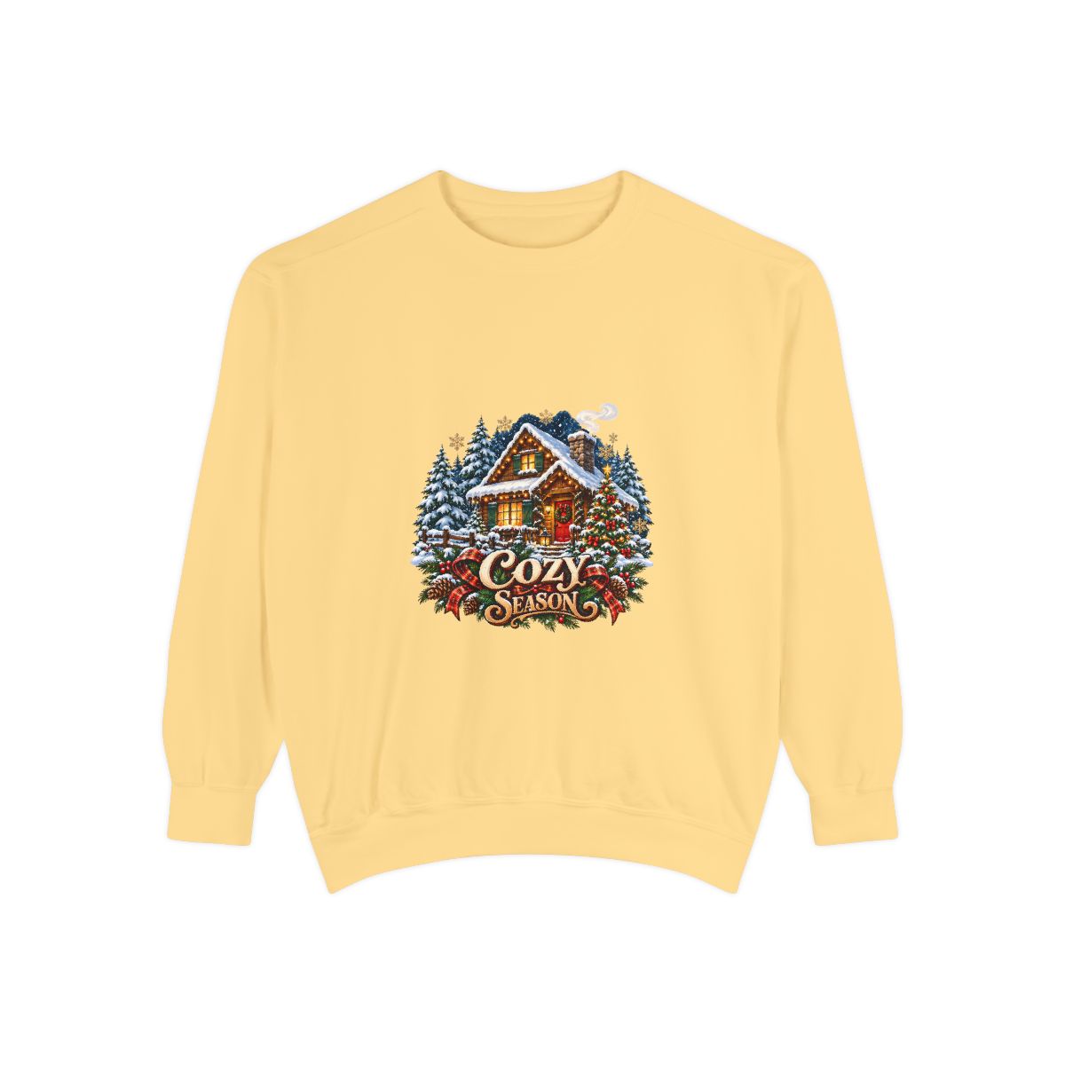 Cozy Cabin Winter Scene Sweatshirt | Christmas Cabin Snowy Pine Trees