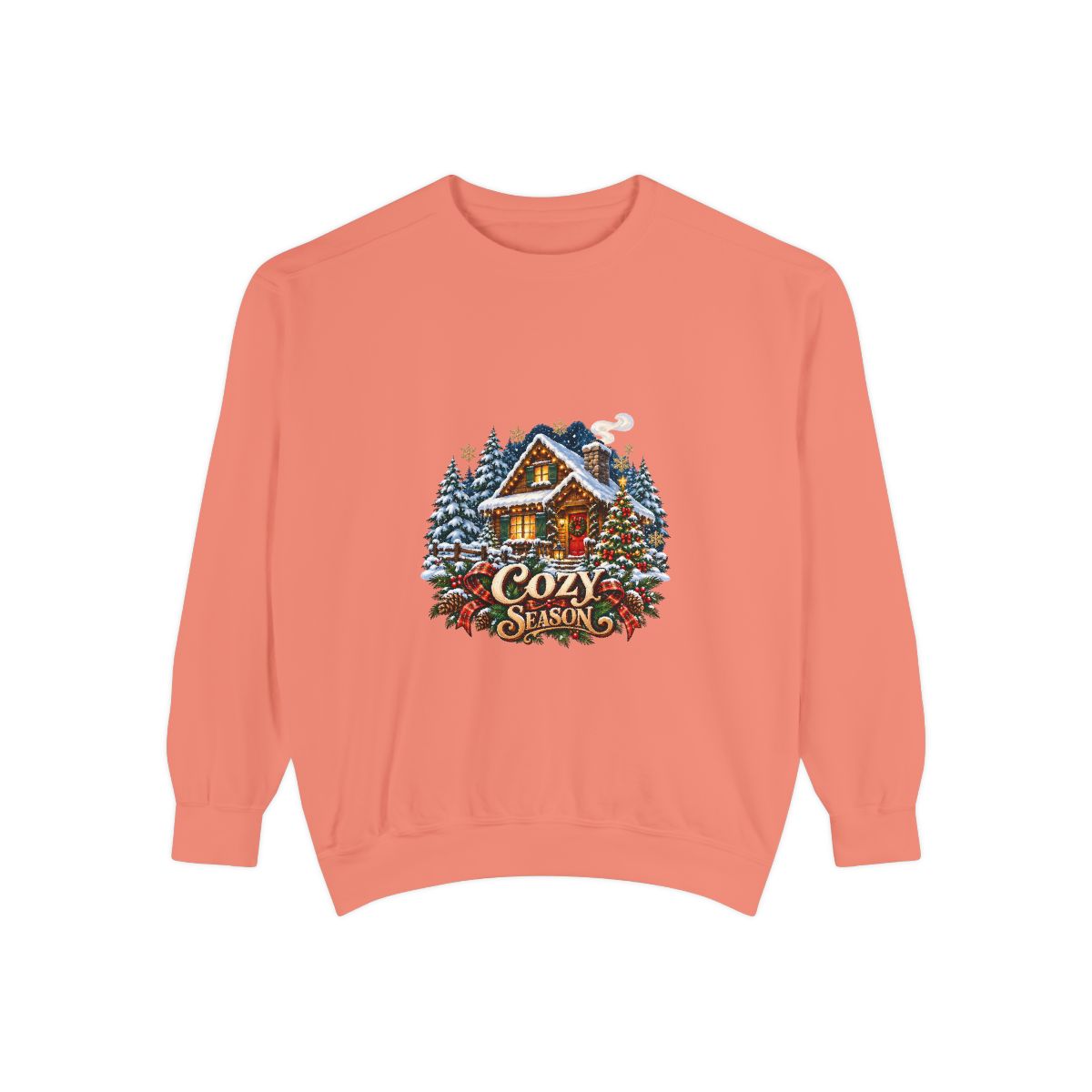 Cozy Cabin Winter Scene Sweatshirt | Christmas Cabin Snowy Pine Trees