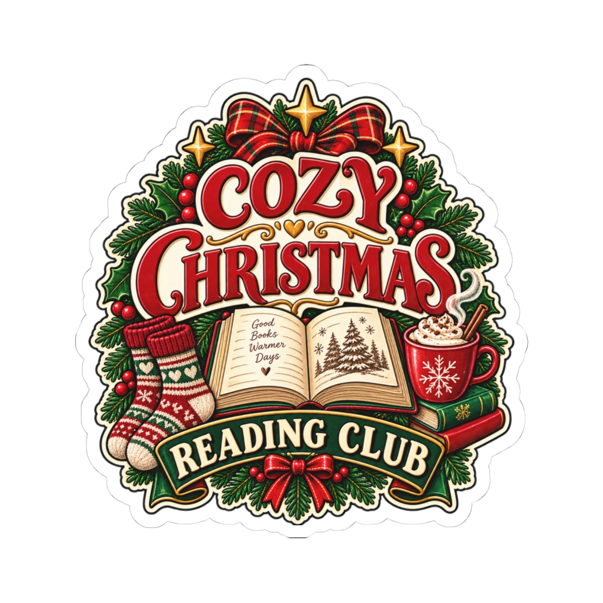 Cozy Christmas Reading Club Sticker | Kiss-Cut Holiday Booklover Decal
