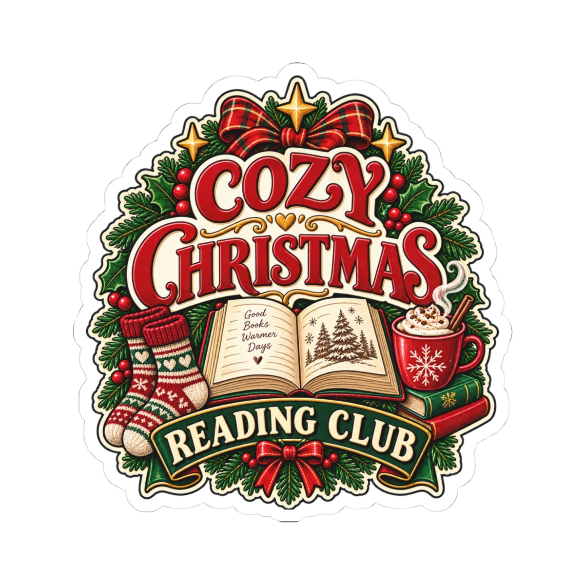 Cozy Christmas Reading Club Sticker | Kiss-Cut Holiday Booklover Decal