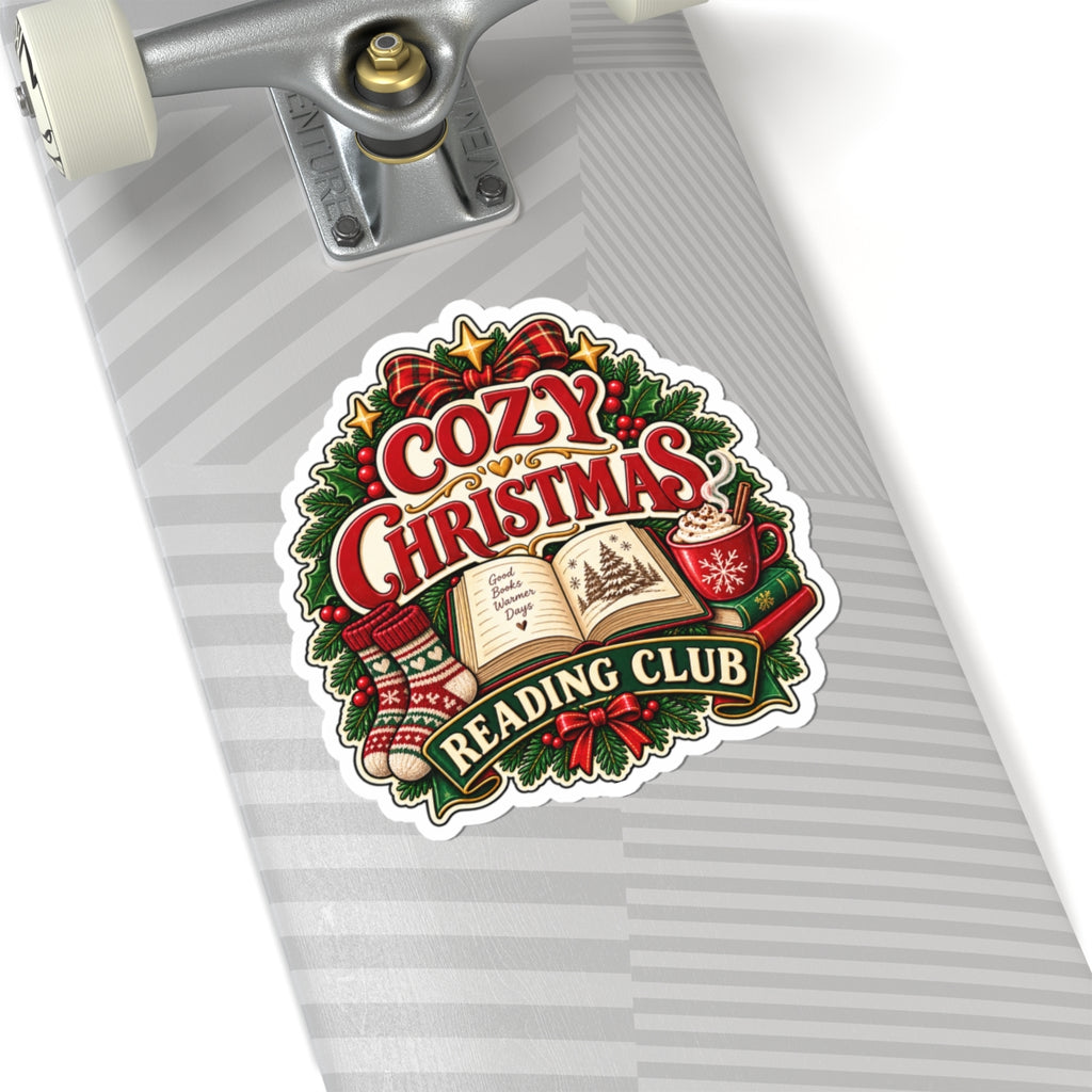 Cozy Christmas Reading Club Sticker | Kiss-Cut Holiday Booklover Decal