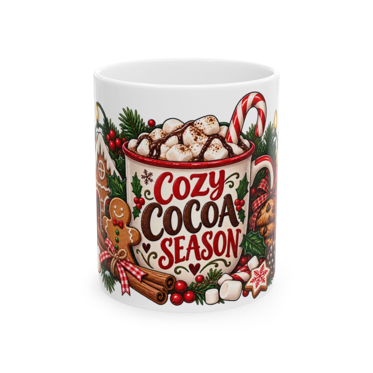 Cozy Cocoa Season Mug | Ceramic Holiday Hot Chocolate Mug