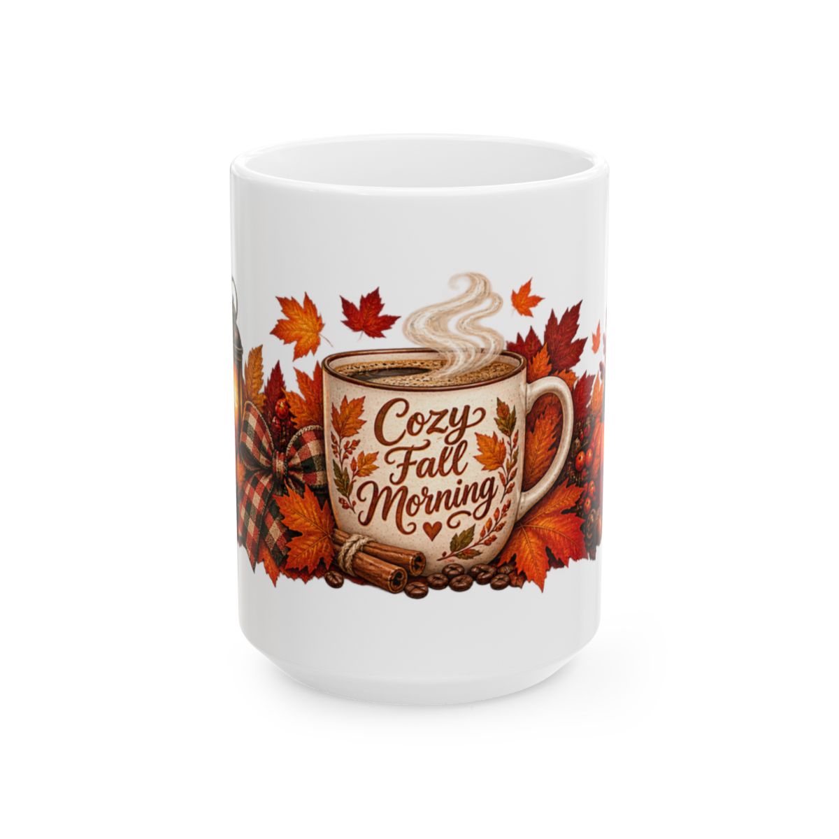 Cozy Fall Morning Mug | Autumn Leaves, Pumpkin Spice Coffee