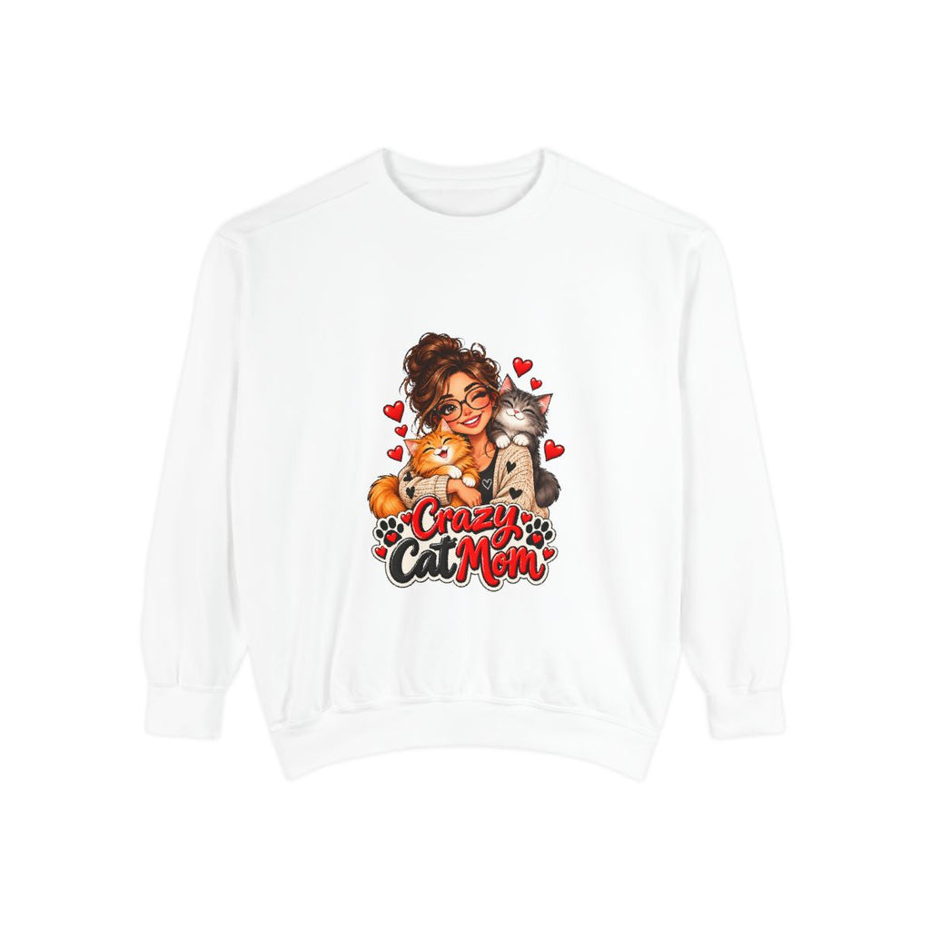Crazy Cat Mom Sweatshirt | Woman Hugging Cats, Hearts Paw Print Design