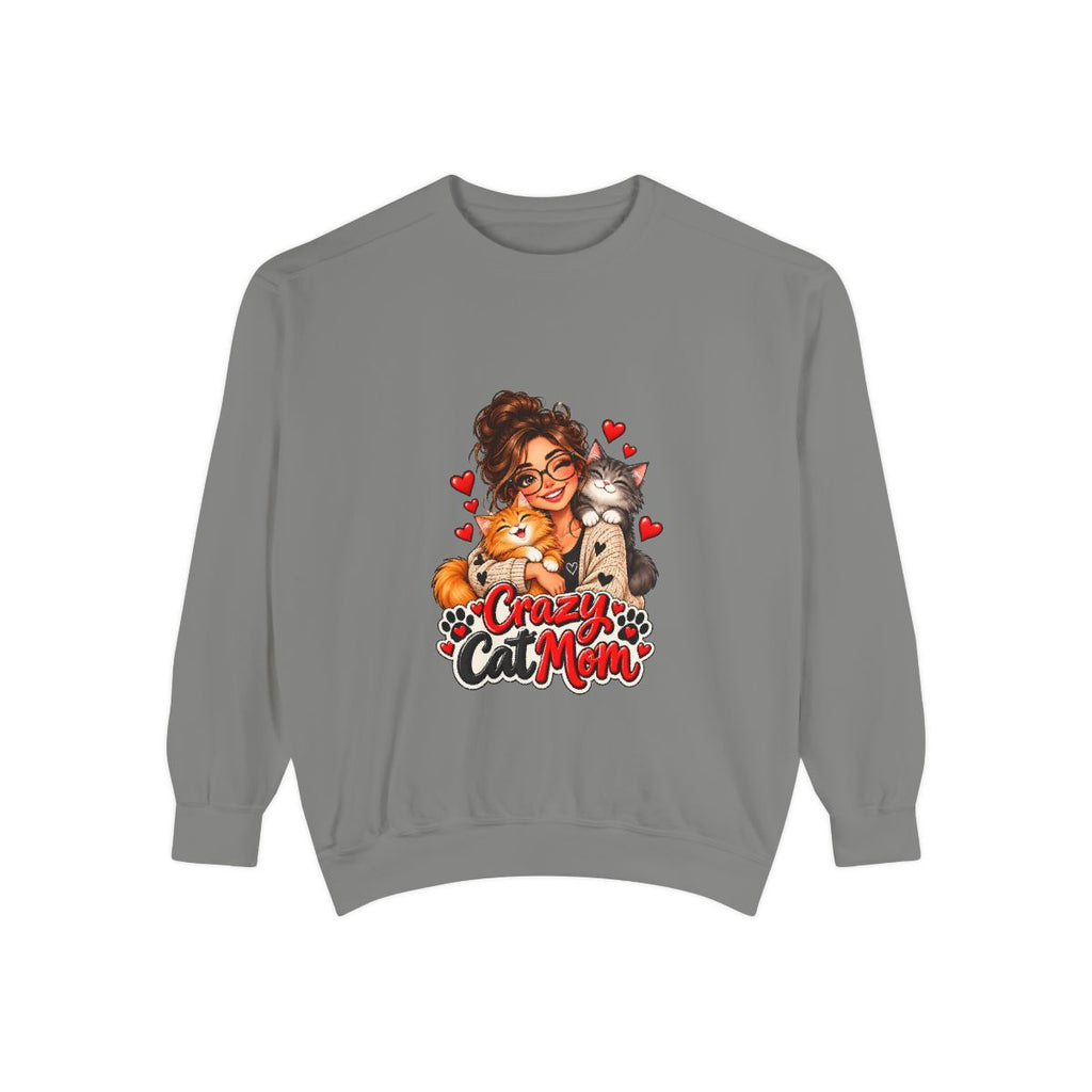 Crazy Cat Mom Sweatshirt | Woman Hugging Cats, Hearts Paw Print Design