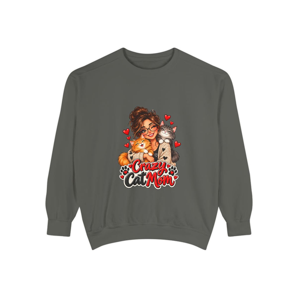 Crazy Cat Mom Sweatshirt | Woman Hugging Cats, Hearts Paw Print Design
