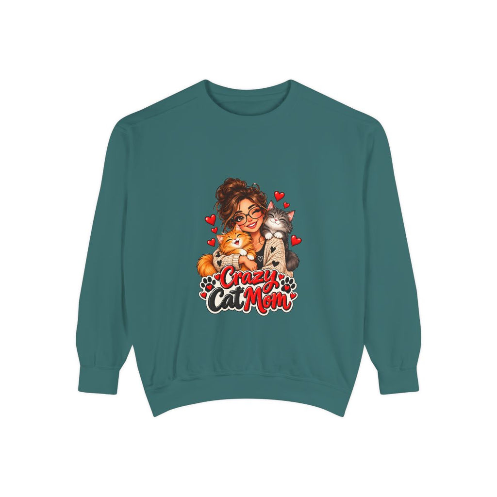 Crazy Cat Mom Sweatshirt | Woman Hugging Cats, Hearts Paw Print Design