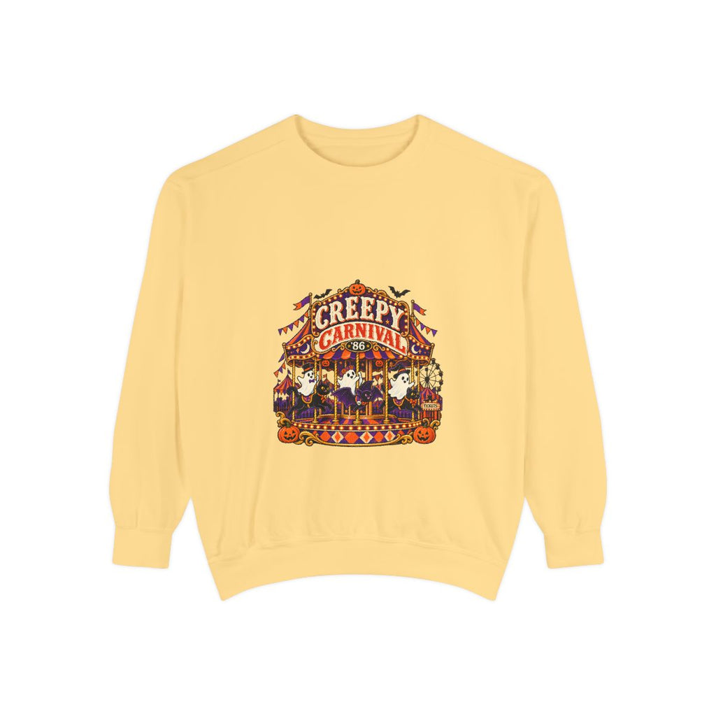 Creepy Carnival Illustration Sweatshirt | Halloween Carousel, Pumpkins