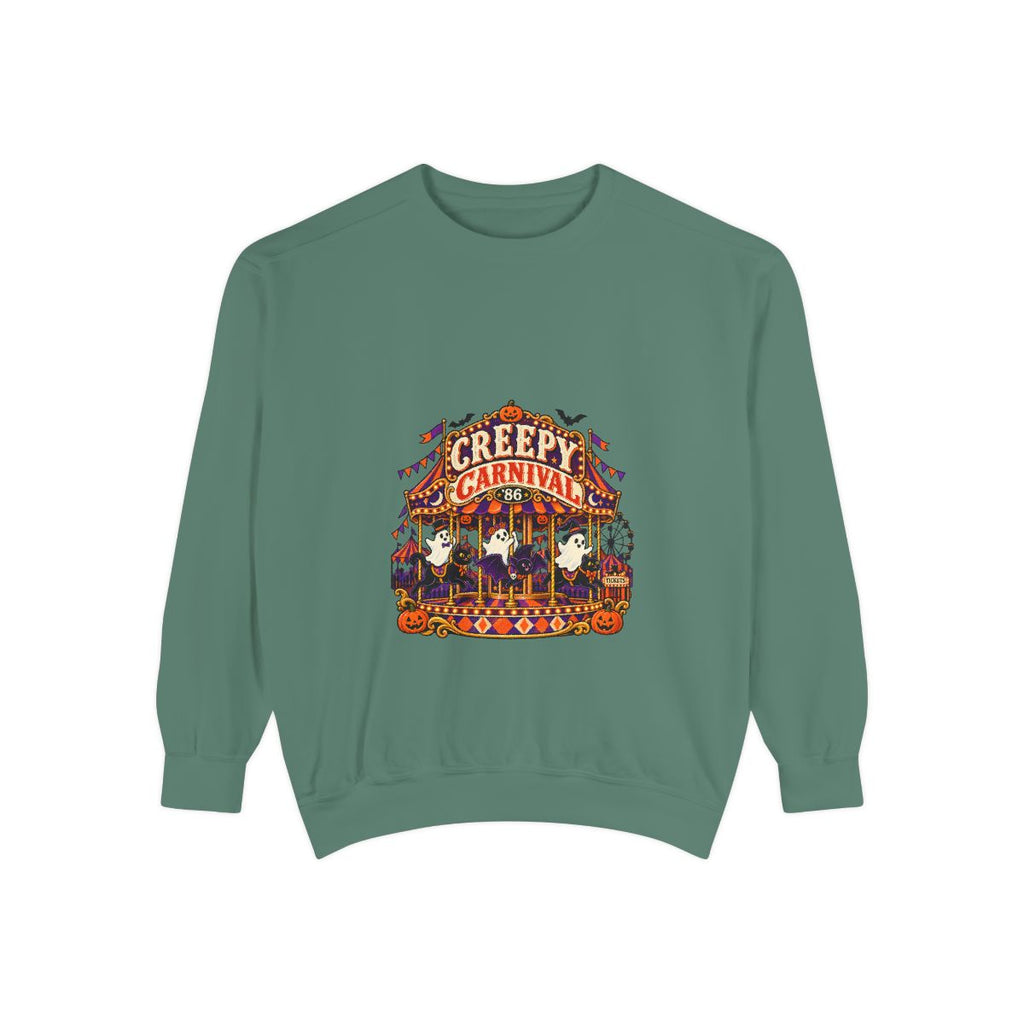 Creepy Carnival Illustration Sweatshirt | Halloween Carousel, Pumpkins