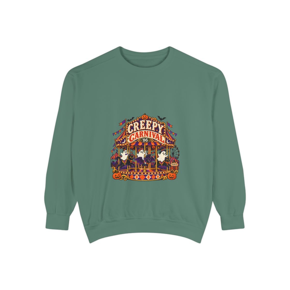 Creepy Carnival Illustration Sweatshirt | Halloween Carousel, Pumpkins