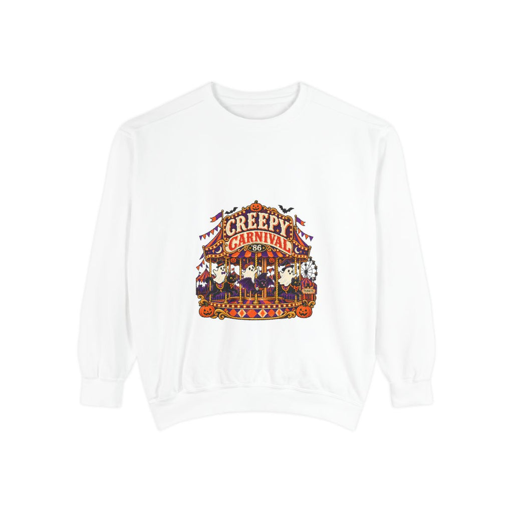 Creepy Carnival Illustration Sweatshirt | Halloween Carousel, Pumpkins