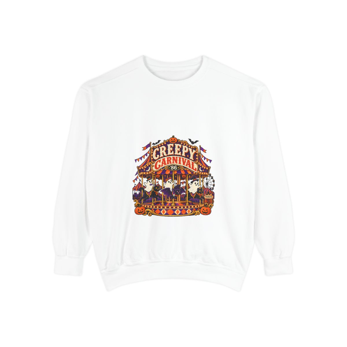 Creepy Carnival Illustration Sweatshirt | Halloween Carousel, Pumpkins