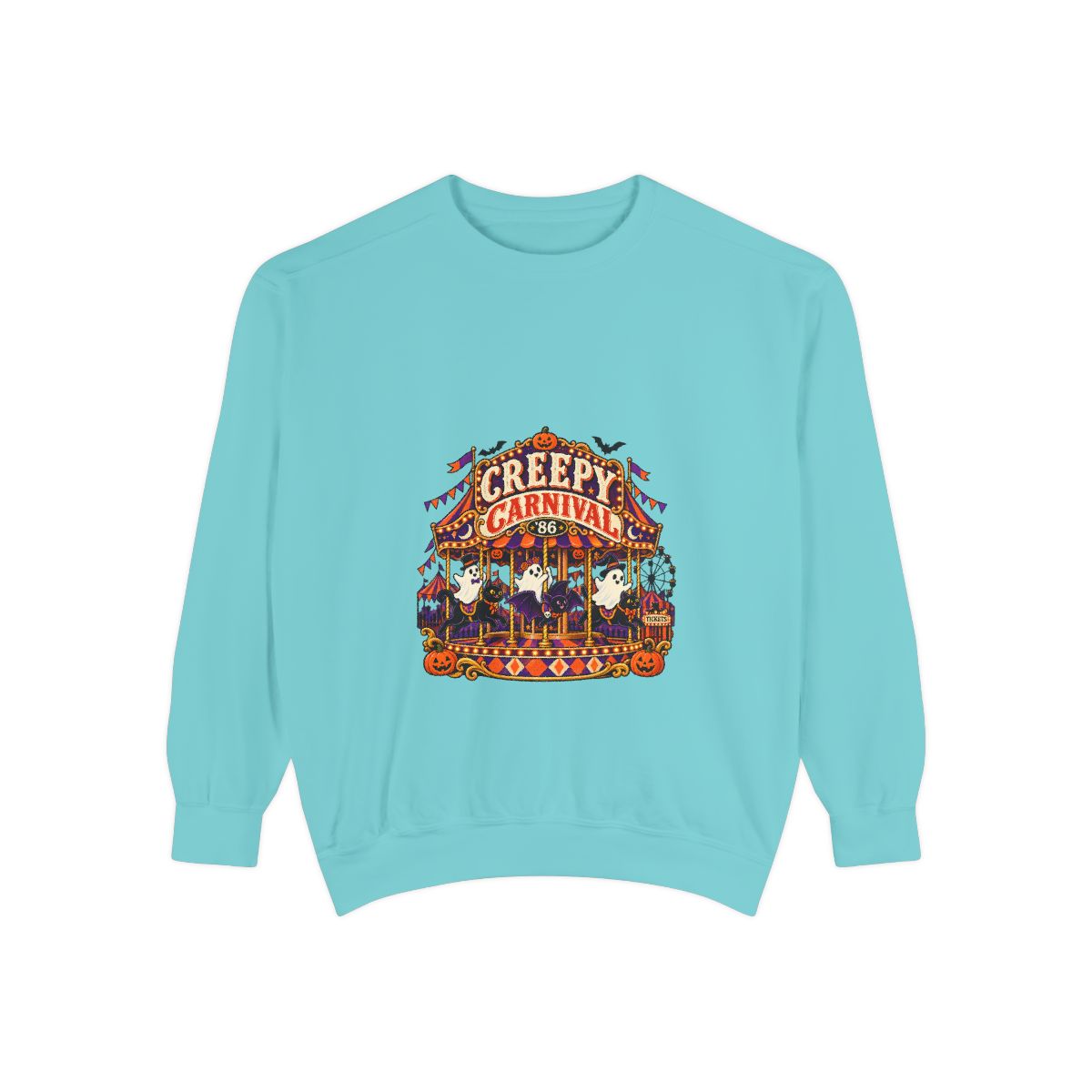 Creepy Carnival Illustration Sweatshirt | Halloween Carousel, Pumpkins