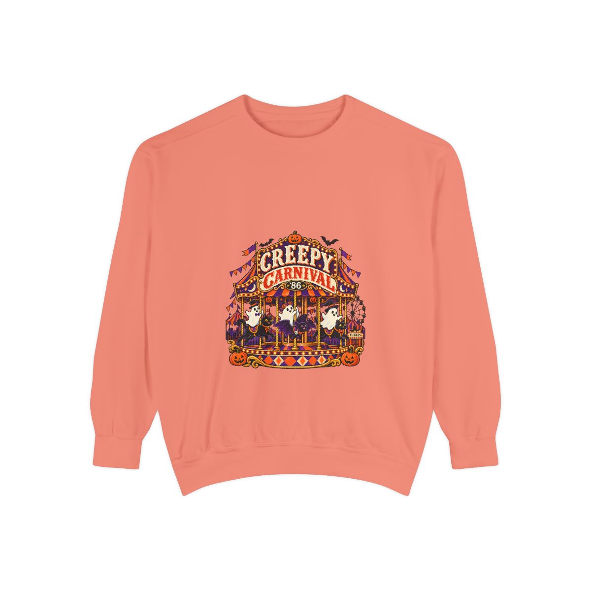 Creepy Carnival Illustration Sweatshirt | Halloween Carousel, Pumpkins