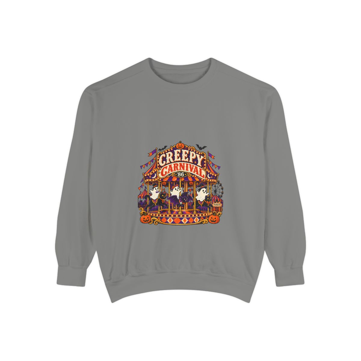 Creepy Carnival Illustration Sweatshirt | Halloween Carousel, Pumpkins