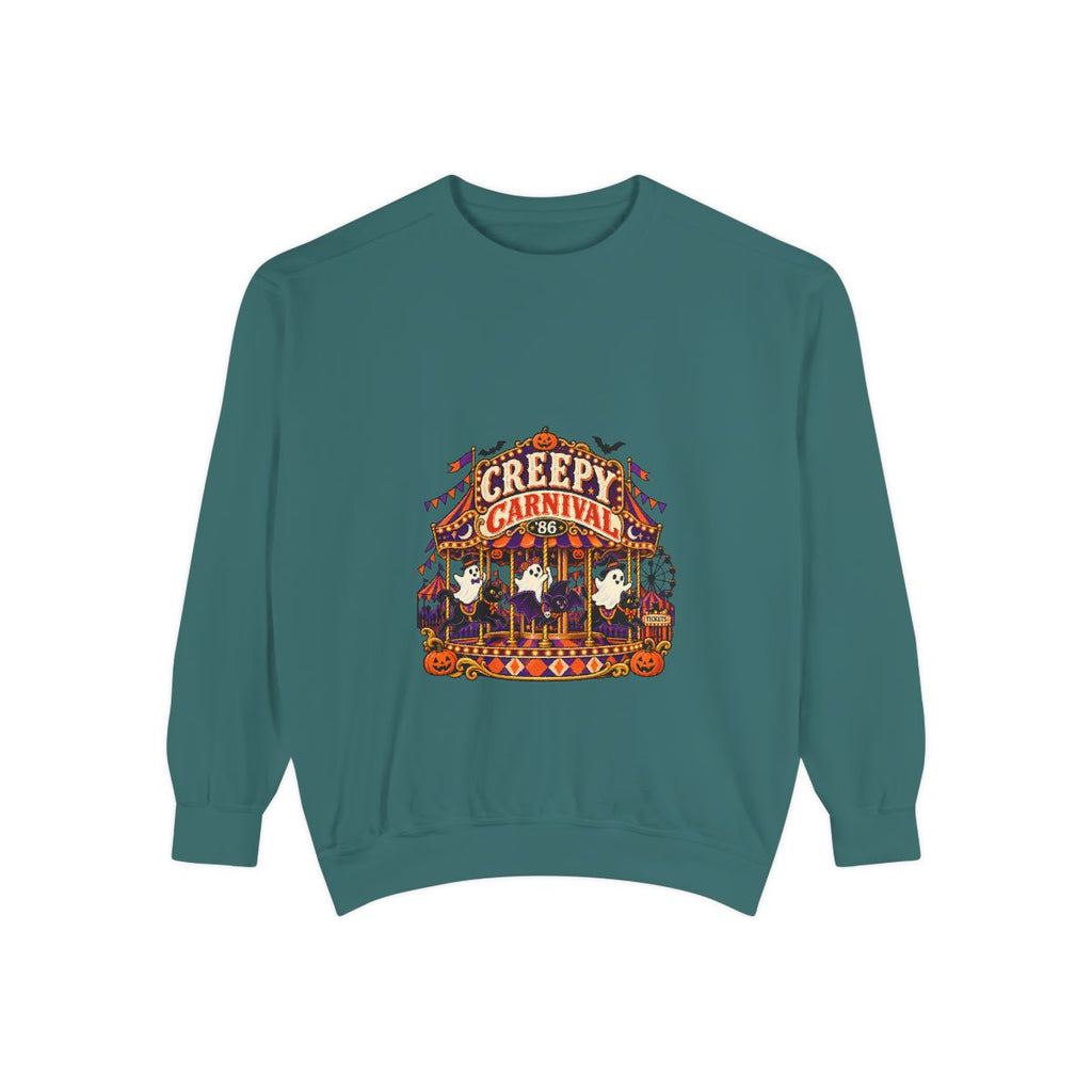 Creepy Carnival Illustration Sweatshirt | Halloween Carousel, Pumpkins