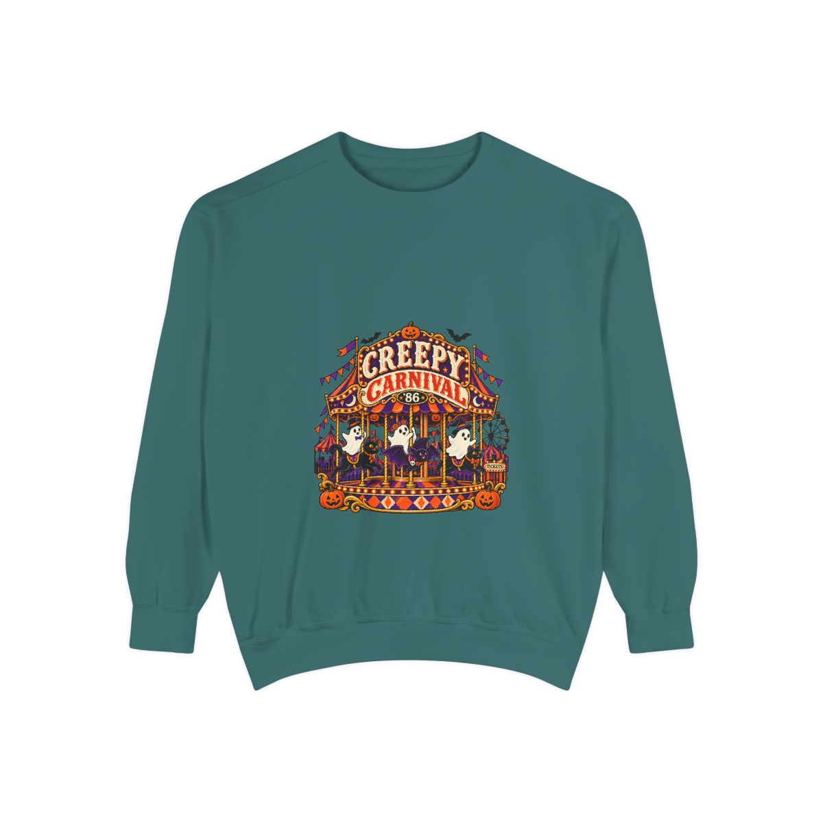Creepy Carnival Illustration Sweatshirt | Halloween Carousel, Pumpkins