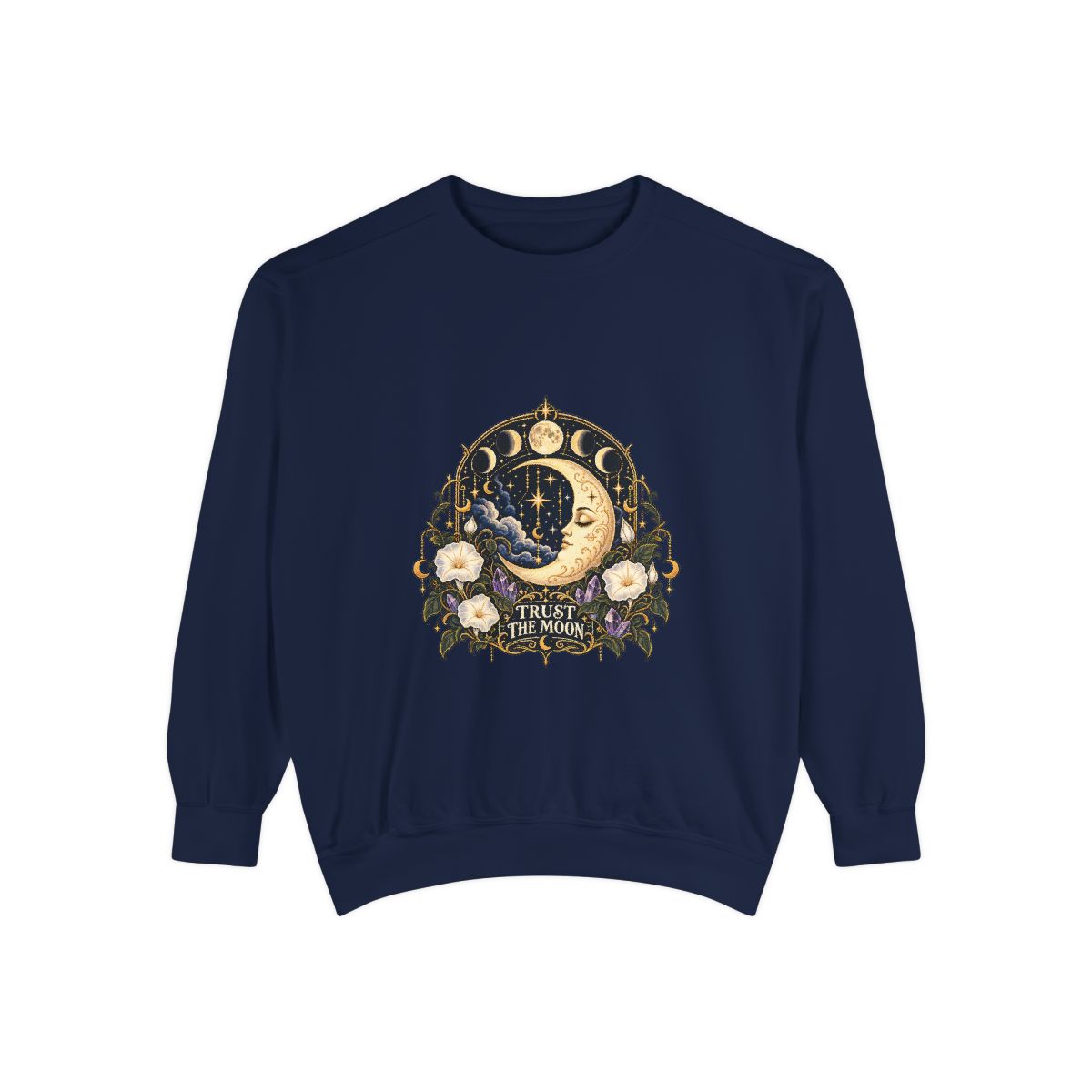 Crescent Moon Floral Illustration Sweatshirt | Night Witch Tarot Vibes