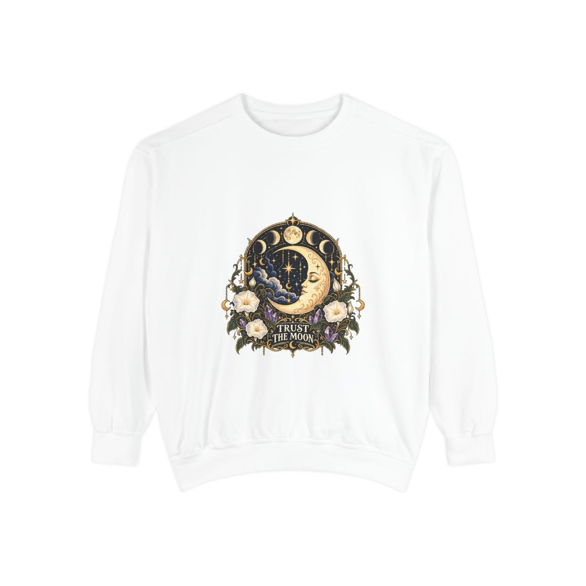 Crescent Moon Floral Illustration Sweatshirt | Night Witch Tarot Vibes