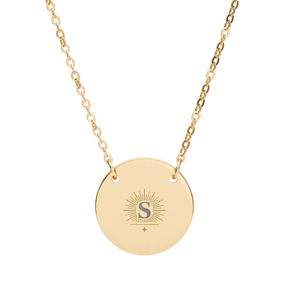 Custom Engraved Circle Necklace, Round Personalized Pendant  - 18K Gold PVD coating