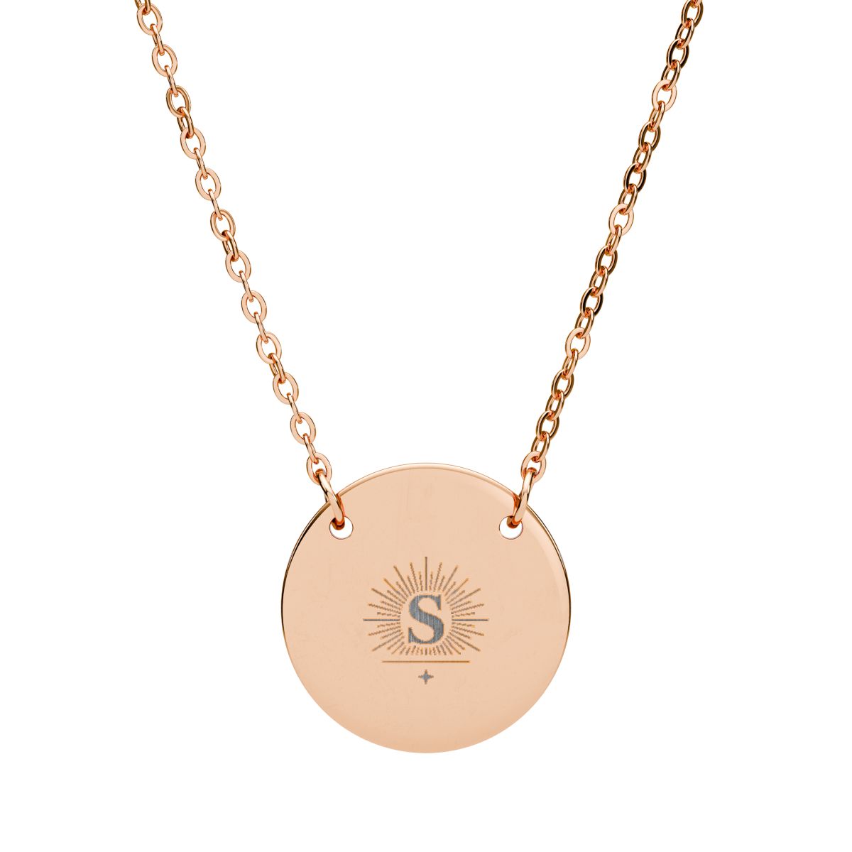 Custom Engraved Circle Necklace, Round Personalized Pendant  - 18K Rose Gold PVD coating