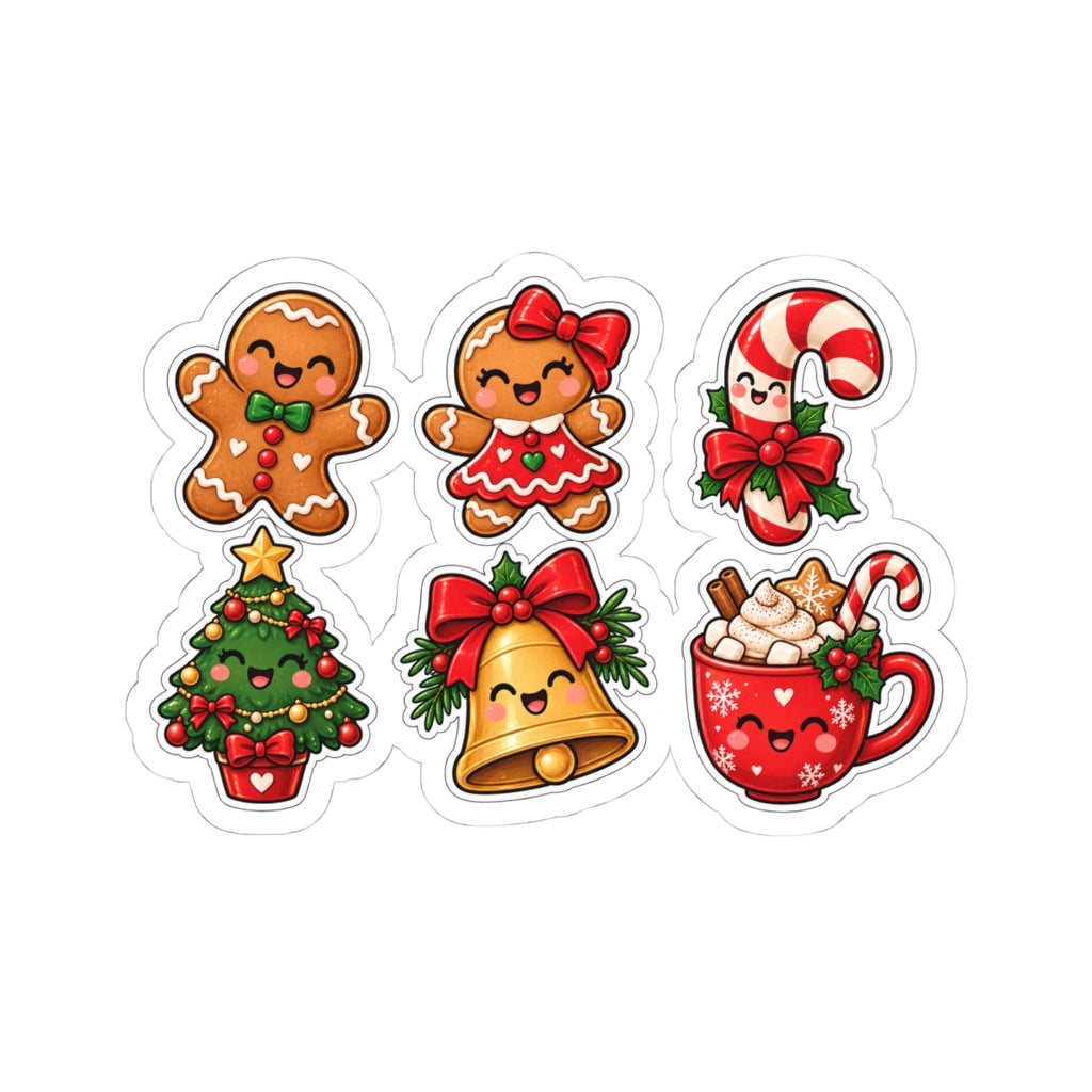Cute Christmas Characters Kiss-Cut Stickers | Gingerbread, Tree, Bell, Candy Cane
