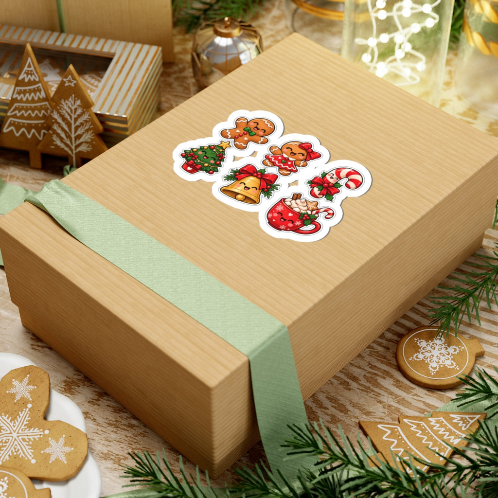 Cute Christmas Characters Kiss-Cut Stickers | Gingerbread, Tree, Bell, Candy Cane