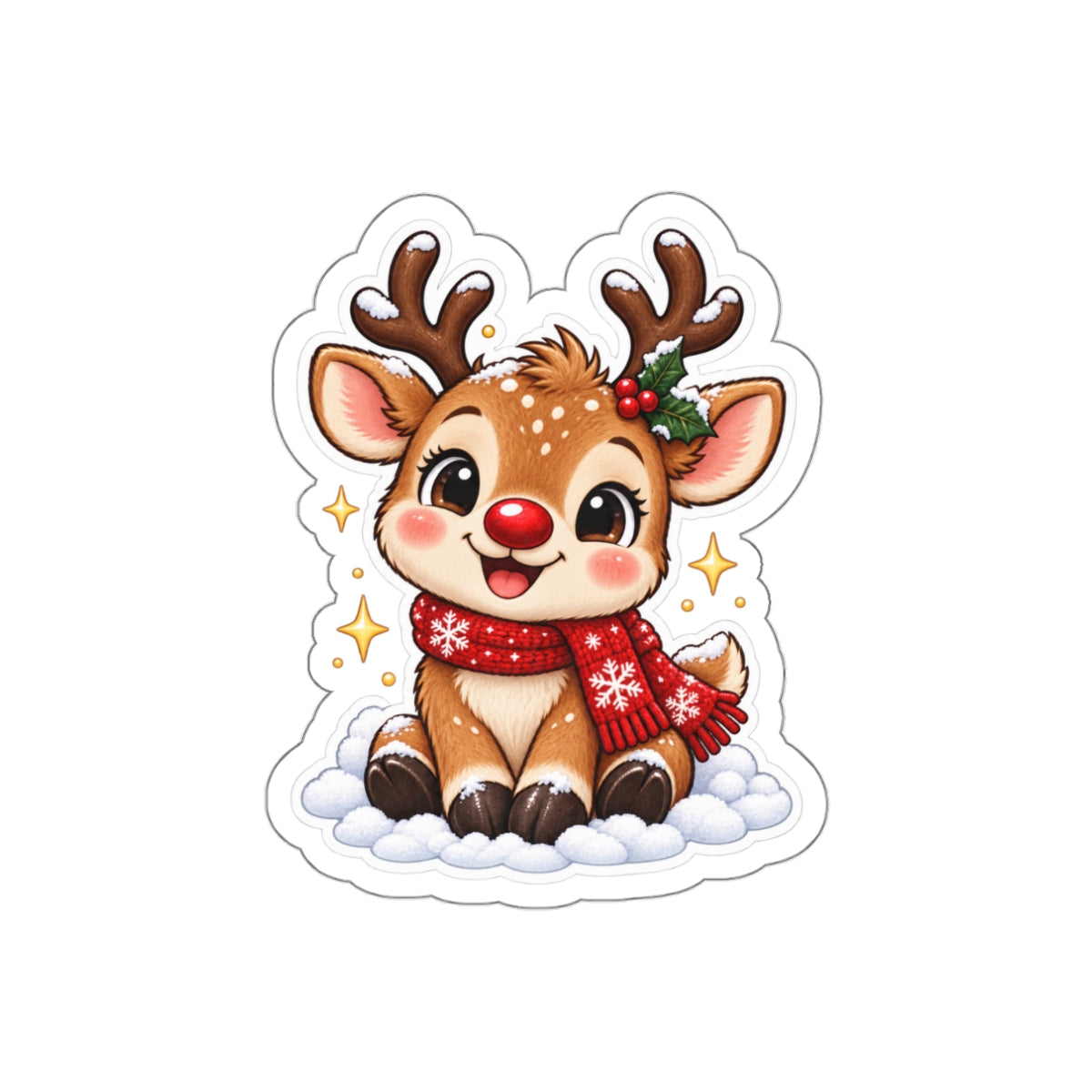 Cute Christmas Reindeer Die-Cut Sticker | Holiday Antler Character