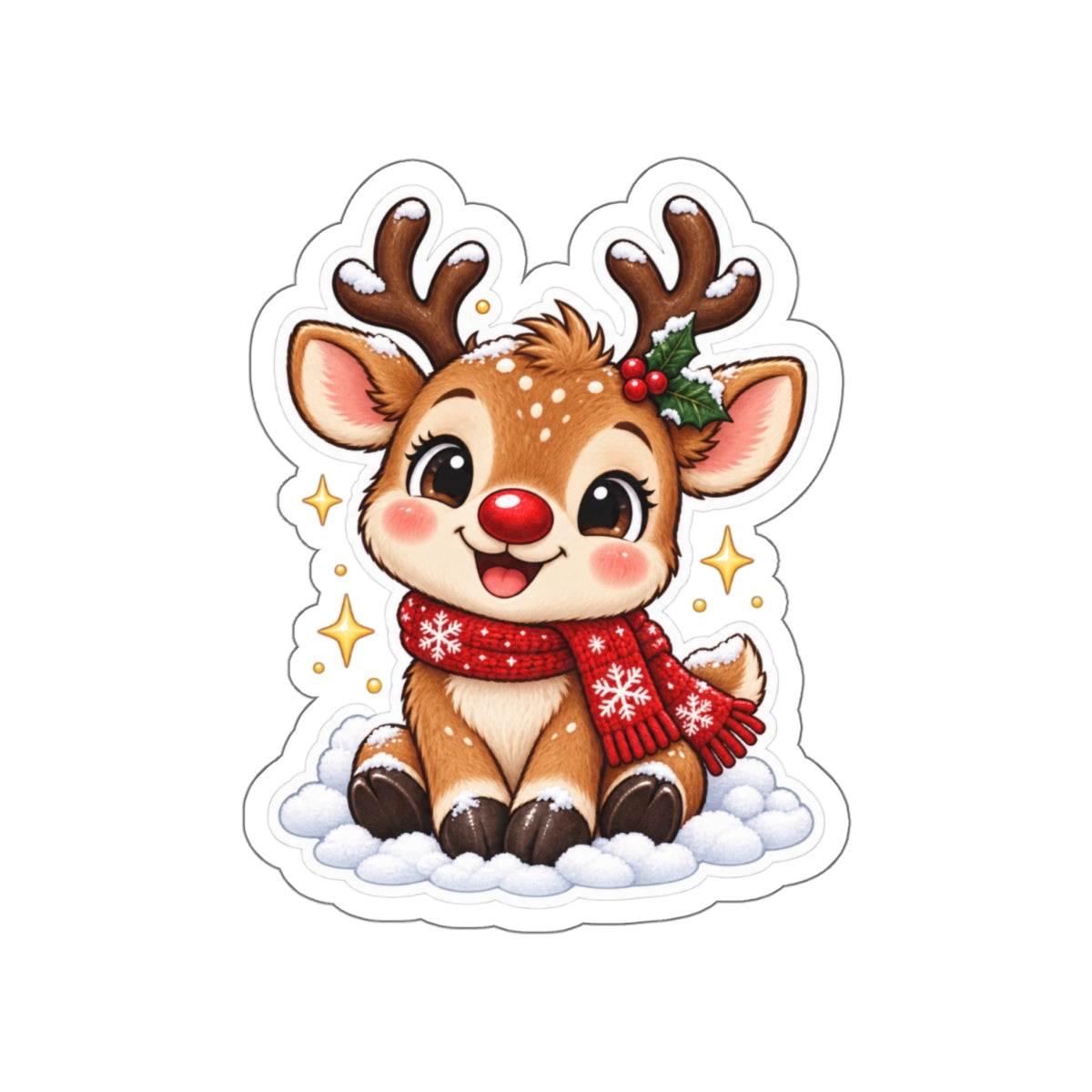 Cute Christmas Reindeer Die-Cut Sticker | Holiday Antler Character