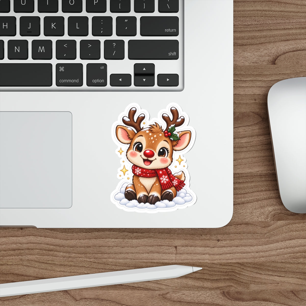 Cute Christmas Reindeer Die-Cut Sticker | Holiday Antler Character