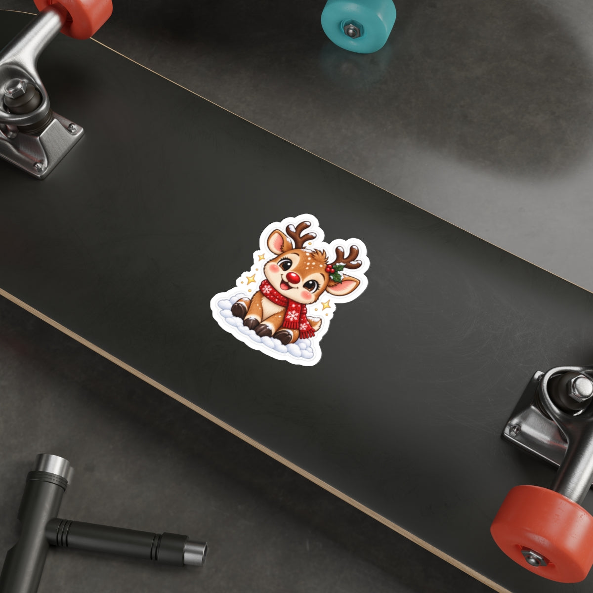 Cute Christmas Reindeer Die-Cut Sticker | Holiday Antler Character