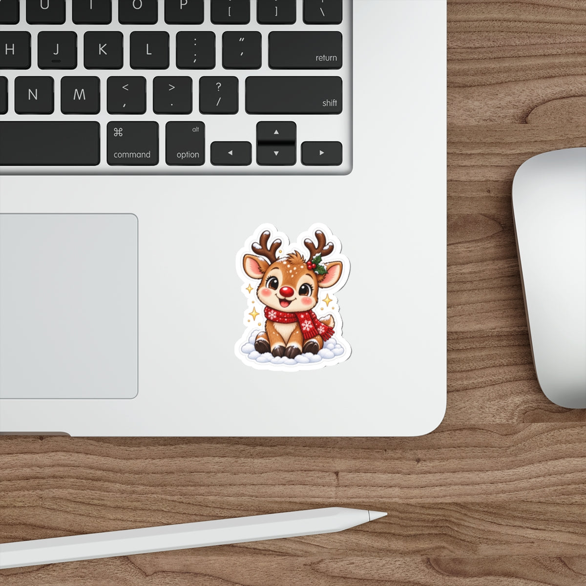 Cute Christmas Reindeer Die-Cut Sticker | Holiday Antler Character