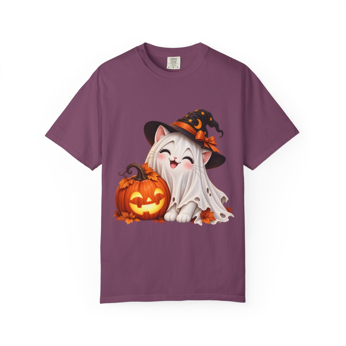 Cute Ghost Kitty with Jack-o'-Lantern T-Shirt | Halloween Cat Pumpkin Design