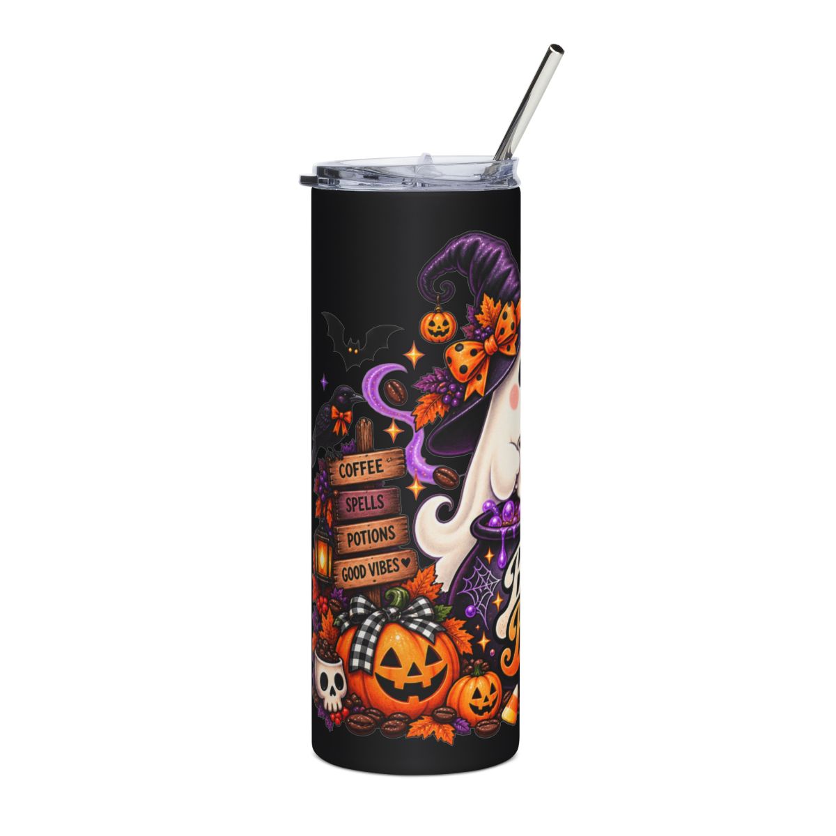 Cute Ghost Witch Boo Brew Tumbler | Halloween Stainless Steel 20oz