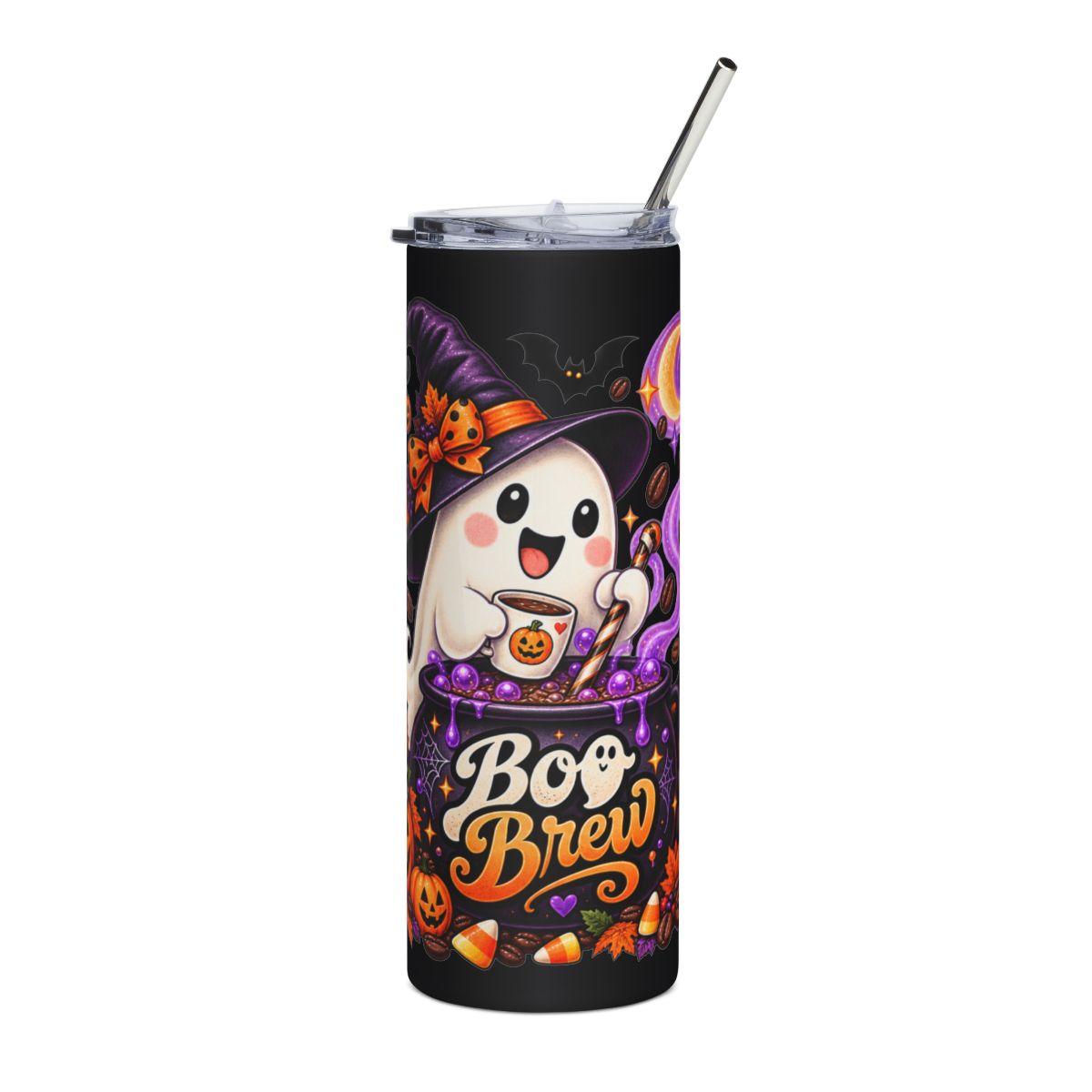 Cute Ghost Witch Boo Brew Tumbler | Halloween Stainless Steel 20oz