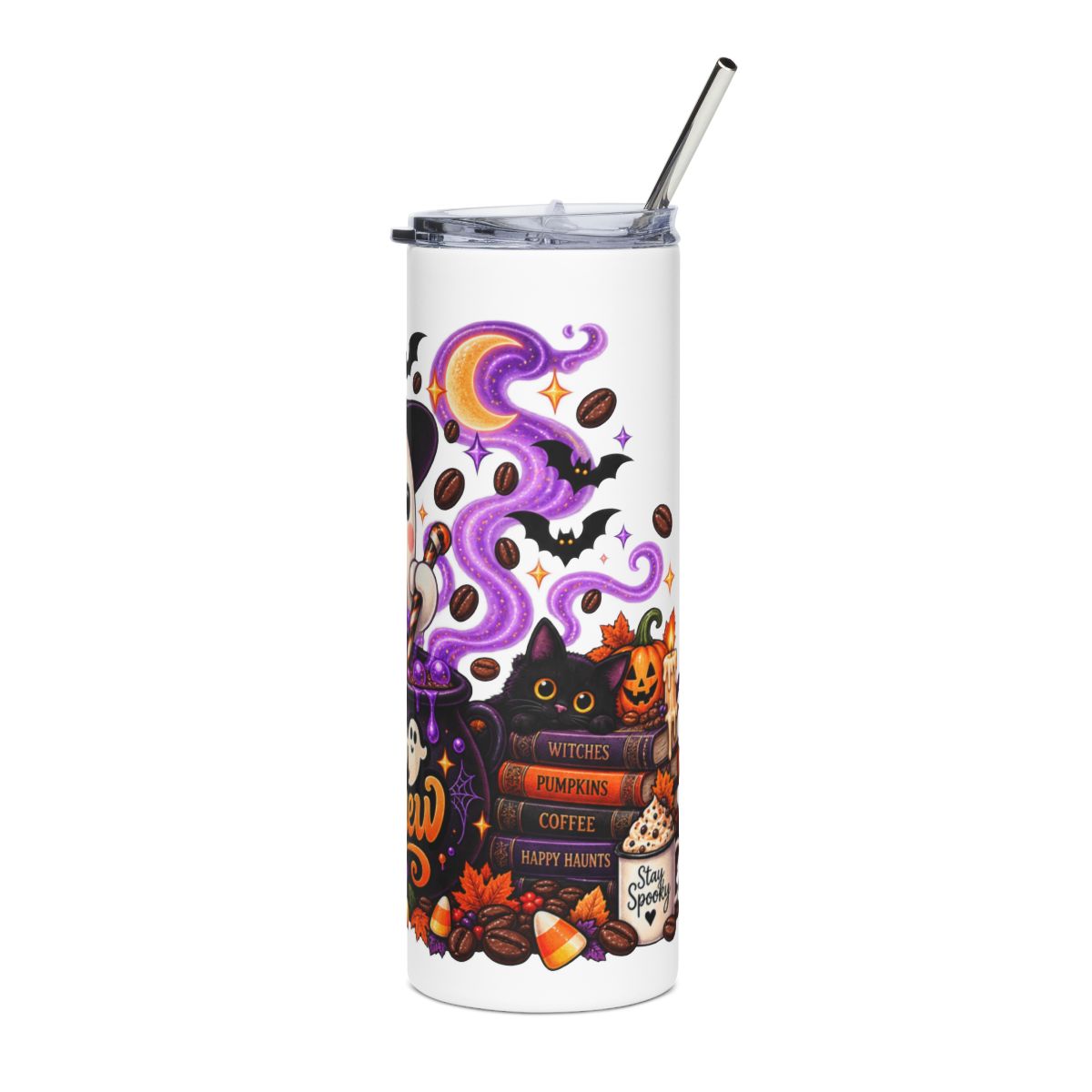 Cute Ghost Witch Boo Brew Tumbler | Halloween Stainless Steel 20oz