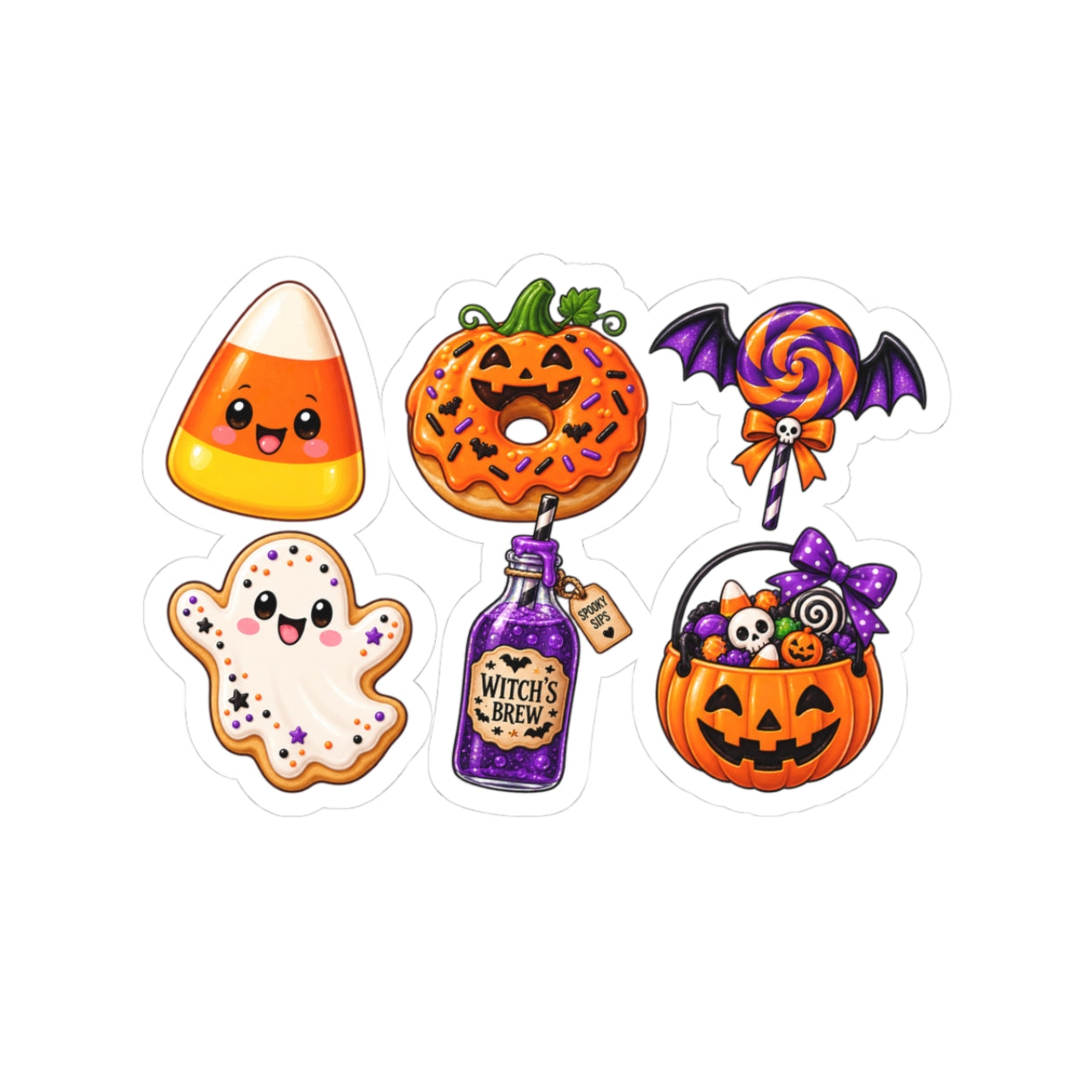 Cute Halloween Candy Corn Ghost Pumpkin Stickers | Kiss-Cut Stickers
