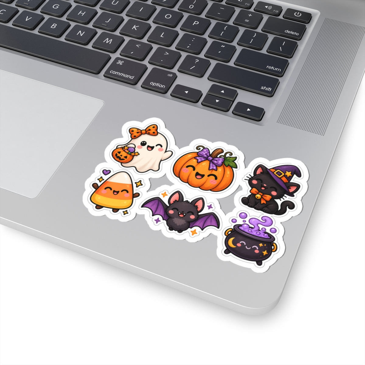 Cute Halloween Characters Kiss-Cut Stickers | Ghost Pumpkin Cat Bat Cauldron